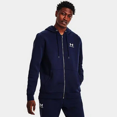 Under Armour Mens  Essential Fleece Full-zip Hoodie In White/midnight Navy