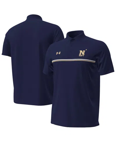 Under Armour Men's Navy Midshipmen Performance Drive Chest Stripe Polo Shirt In Blue