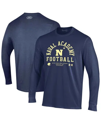 Under Armour Navy Navy Midshipmen 2025 Sideline Football Performance Cotton Long Sleeve T-shirt In Blue