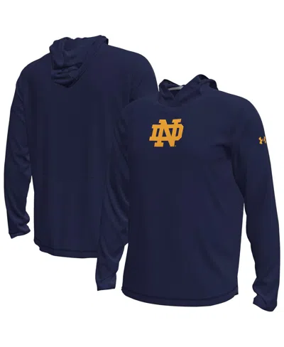 Under Armour Men's Navy Notre Dame Fighting Irish Sideline Knockout Long-sleeve Hooded T-shirt In Blue