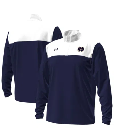 Under Armour Men's Navy/white Notre Dame Fighting Irish Green Blocked Quarter-zip Pullover In Blue