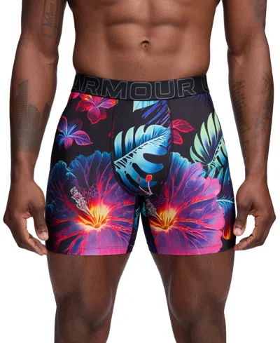 Under Armour Men's Performance Tech Mesh Graphic 6" Boxer Briefs In Black W,royal