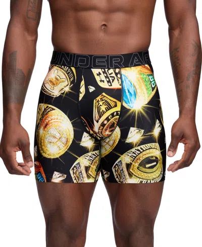 Under Armour Men's Performance Tech Mesh Graphic 6" Boxer Briefs In Black,gold