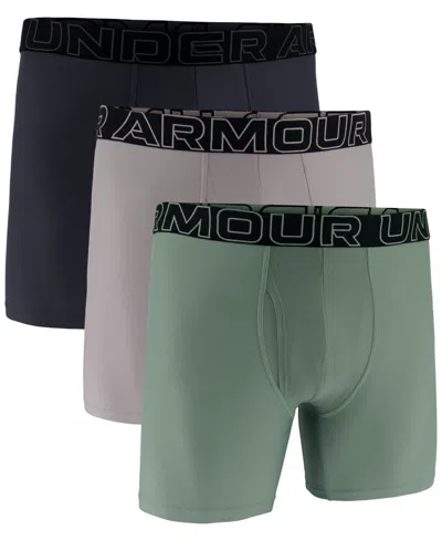 Under Armour Men's 3-pack Performance Tech Solid 6" Boxer Briefs In Gray Dawn