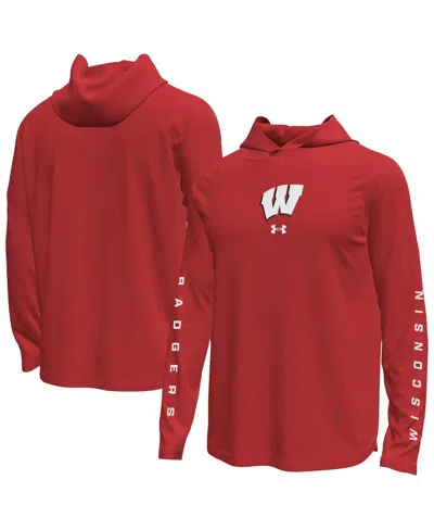 Under Armour Men's Red Wisconsin Badgers Tech Stretch Long-sleeve Hooded T-shirt