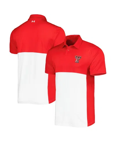 Under Armour Men's Red/white Texas Tech Red Raiders Green Blocked Polo Performance Polo In Red,white