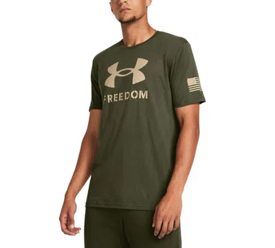 Under Armour Men's Relaxed Fit Freedom Logo Short Sleeve T-shirt In Marine Od Green,desert Sand