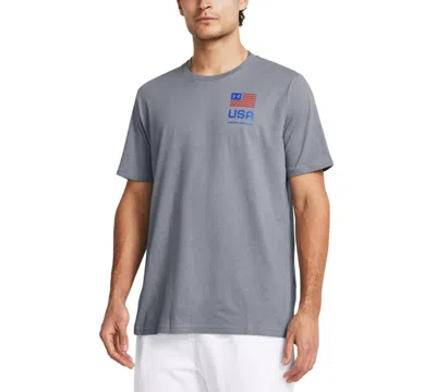 Under Armour Men's Relaxed Fit Freedom Logo Short Sleeve T-shirt In Steel Medium Heather,team Royal