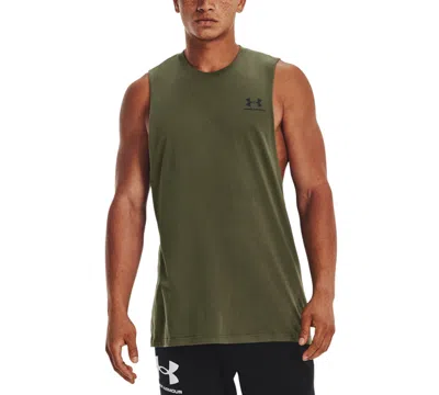 Under Armour Men's Sportstyle Left Chest Cut-off T-shirt In Marine Od Green,black