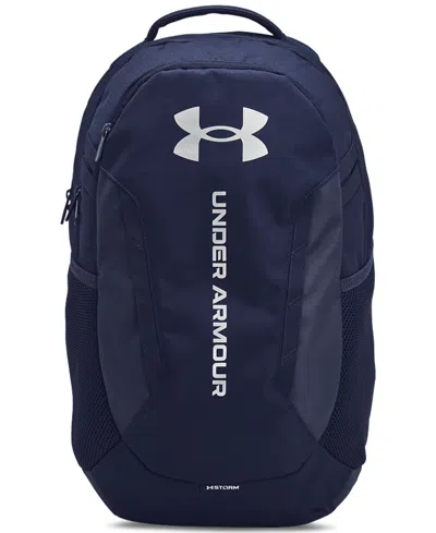 Under Armour Men's Ua Hustle 6.0 Solid-color Backpack In Midnight Navy,metallic Silver
