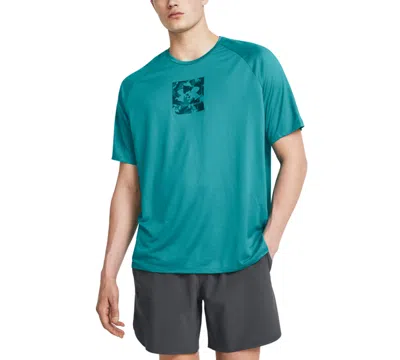 Under Armour Men's Ua Tech Camo-fill Logo Graphic Performance T-shirt In Circuit Teal,white