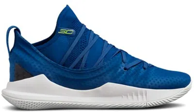 Pre-owned Under Armour Men's  Curry 5 Sneakers In Moroccan Blue/white/hi Vis Yellow