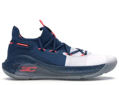 Pre-owned Under Armour Men's  Curry 6 Splash Party Sneakers In Petrol Blue/mod Grey