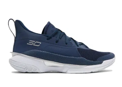 Pre-owned Under Armour Men's  Curry 7 Academy Sneakers In Midnight Navy Blue/white