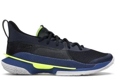 Pre-owned Under Armour Men's  Curry 7 Dub Nation Sneakers In Royal/academy/hi Vis Yellow