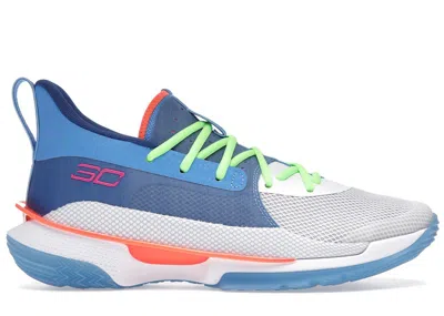 Pre-owned Under Armour Men's  Curry 7 Super Soaker Christmas (2019) Sneakers In Water/white/american Blue