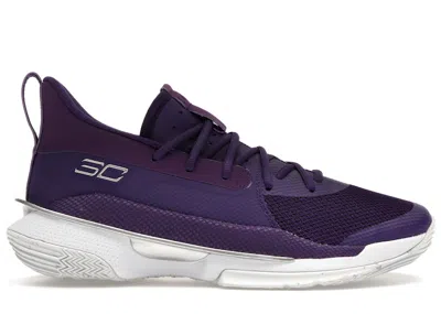 Pre-owned Under Armour Men's  Curry 7 Team Sneakers In Purple/white/metallic Silver