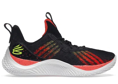 Pre-owned Under Armour Men's  Curry Flow 10 Iron Sharpens Iron Sneakers In Black/after Burn/yellow Ray