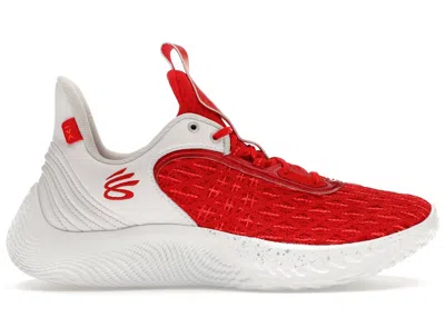 Pre-owned Under Armour Men's  Curry Flow 9 Team Sneakers In White/red