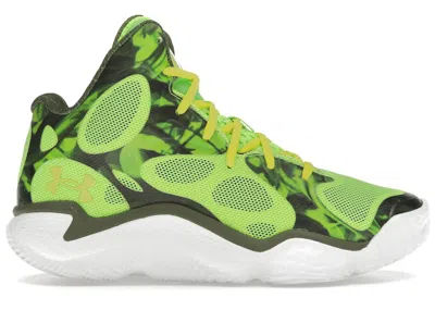 Pre-owned Under Armour Men's  Curry Spawn Flotro Riley's Choice Sneakers In Hyper Green/rough/flash Light