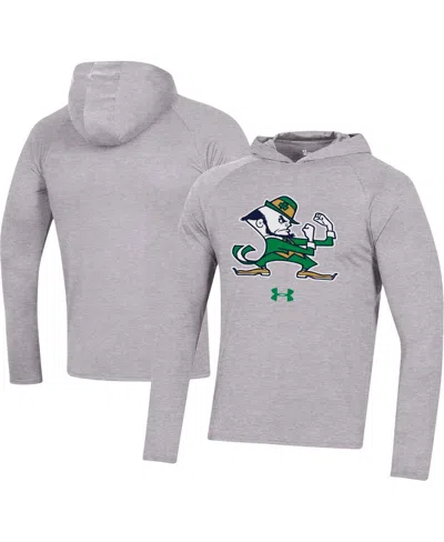 Under Armour Men's  Heather Gray Notre Dame Fighting Irish School Logo Raglan Long Sleeve Hoodie Perf