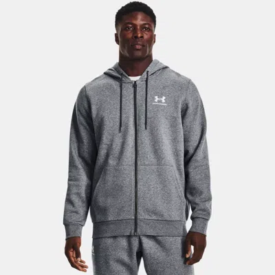 Under Armour Mens  Essential Fleece Full-zip Hoodie In Pitch Gray Heather/white