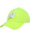 Under Armour Neon Green Wisconsin Badgers Signal Caller Performance Adjustable Hat In Neon Green