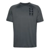 Under Armour Men's  Tech Triple Logo Printing Sports Round Neck Short Sleeve Gray