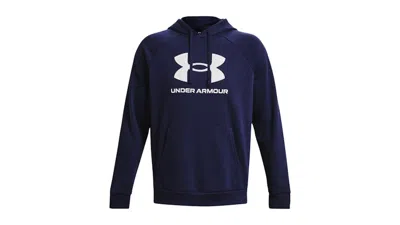 Pre-owned Under Armour Men's  Ua Rival Fleece Logo Hoodie In Midnight Navy Blue/white In Multi
