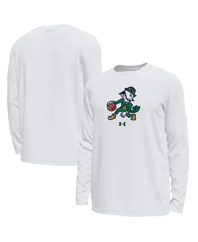 Under Armour Men's White Notre Dame Fighting Irish Basketball Leprechaun Tech Stretch Long Sleeve T-shirt