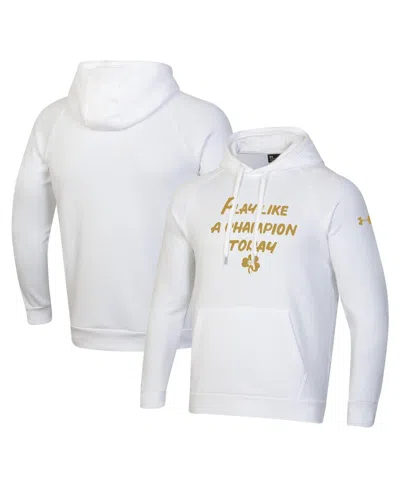 Under Armour Men's White Notre Dame Fighting Irish Interlocking Nd Gold Rush Rival Raglan Pullover Hoodie