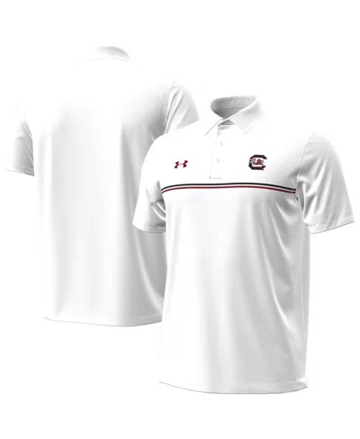 Under Armour Men's White South Carolina Gamecocks Performance Drive Chest Stripe Polo Shirt