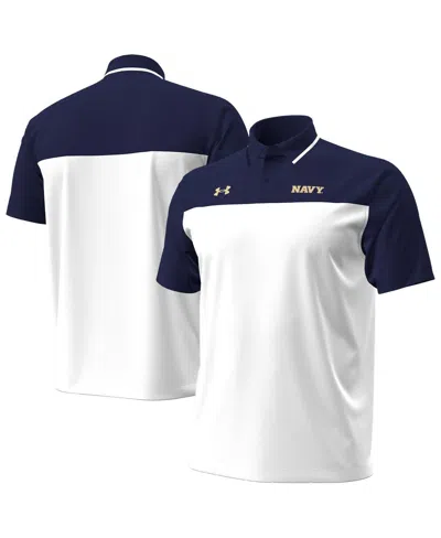 Under Armour Men's White/navy Midshipmen Green Blocked Polo Shirt In Multi