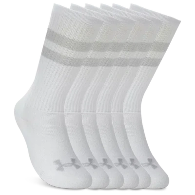 Under Armour Mens  Essential 6 Pack Crew Socks In White/white/halo Grey
