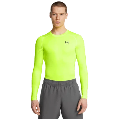 Under Armour Mens  Heatgear Armour Comp L/s T-shirt In Black/high Vis Yellow