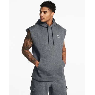 Under Armour Mens  Icon Fleece Sleeveless Hoodie In Pitch Grey/white