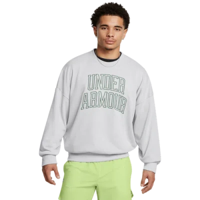 Under Armour Mens  Icon Heavyweight Terry Os Crew In Forest Green/gray Light Heather