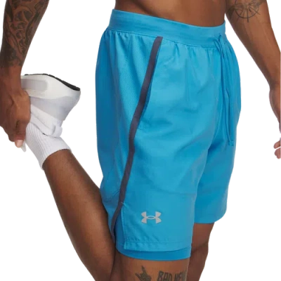 Under Armour Mens  Launch 7'' 2-in-1 Shorts In Downpour Gray/reflective/ether Blue
