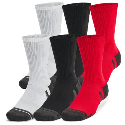 Under Armour Mens  Perf Tech 6 Pack Crew Socks In Jet Grey/red/red