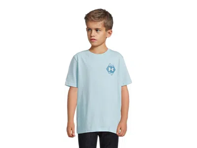 Under Armour Mountain Logo T-shirts (big Kid) Boy's Workout Stream : Lg (14-16 Big Kid), Cotton/polyester In Blue