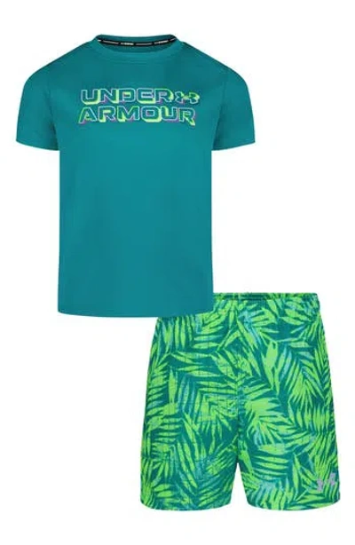Under Armour Kids'  Palm Grid Swim Graphic T-shirt & Swim Trunks Set In Blue