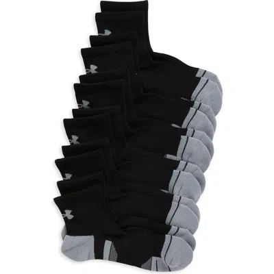 Under Armour Performance Tech 6-pack Quarter Socks In Black / Black / Steel