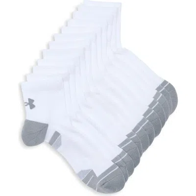Under Armour Performance Tech 6-pack Quarter Socks In White / White / Steel