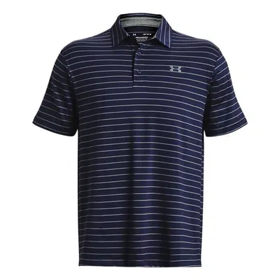Under Armour Playoff Core Stripe Polo Shirt 'midnight Navy Grey' In Blue