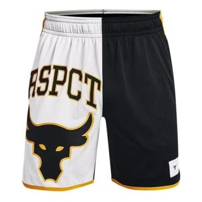 Under Armour Project Rock Colorblock Knit Shorts 'black White Yellow' In Multi