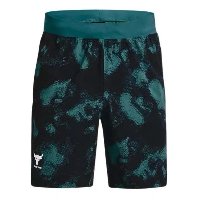 Under Armour Project Rock Woven Camo Printed Shorts 'black Teal' In Green