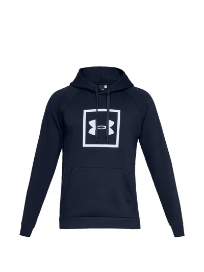 Under Armour Rival Box-logo Fleece Hoodie In Blue