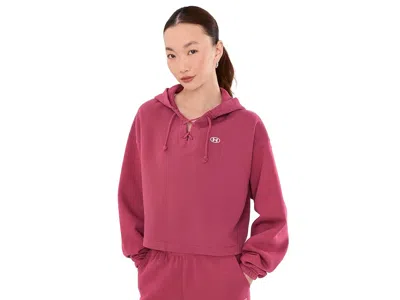 Under Armour Rival Fleece Laceup Hoodie Women's Sweatshirt Claret/white: Sm (us 4-6), Polyester In Pink