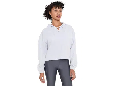 Under Armour Rival Fleece Laceup Hoodie Women's Sweatshirt Distant Gray Light Heather/white: Sm (us 4-6), Polyest