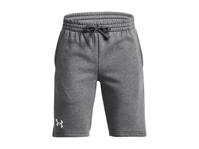 Under Armour Rival Fleece Shorts (big Kids) Boy's Shorts Castlerock Light Heather/white : Sm (8 Big Kid), Polyest In Gray